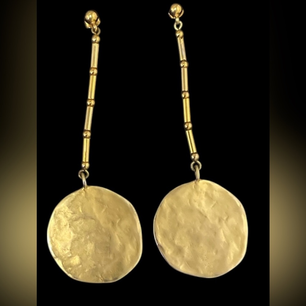 KJL Earrings Kenneth Jay Lane Gold Plated Discs Drop Dangle Pierced 1980's